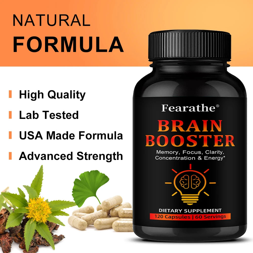 Nootropic Brain Booster Capsules - Folate, Vitamin B12 & Ginkgo Biloba, Memory Focus & Cognitive Enhancement, Vegan Non-GMO