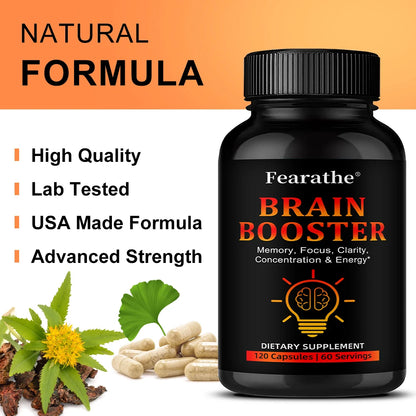Nootropic Brain Booster Capsules - Folate, Vitamin B12 & Ginkgo Biloba, Memory Focus & Cognitive Enhancement, Vegan Non-GMO