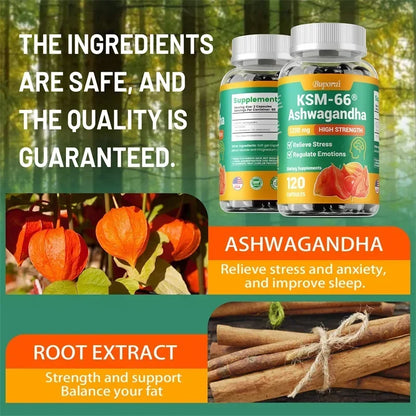 KSM-66 Ashwagandha Extracts Capsules - Relieve Stress and Mood, Promote Sleep Quality, Increase Focus and Brain Health