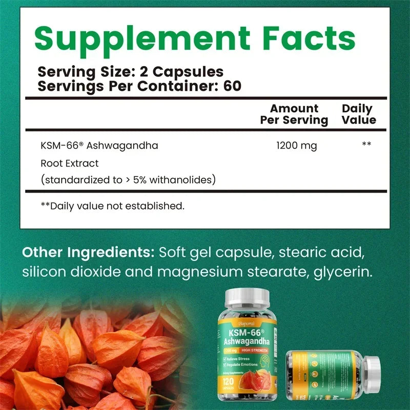 KSM-66 Ashwagandha Extracts Capsules - Relieve Stress and Mood, Promote Sleep Quality, Increase Focus and Brain Health